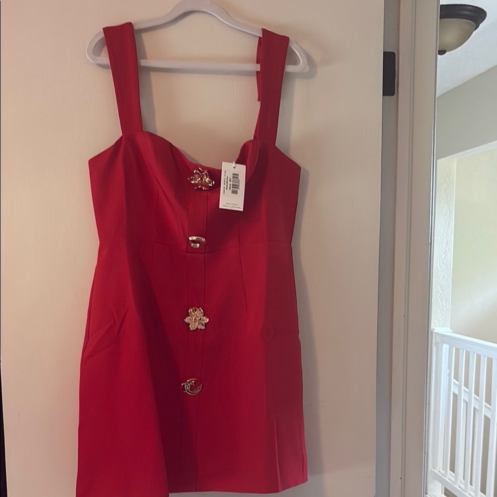 Billy J Red Embellished Buttoned Mini Sundress